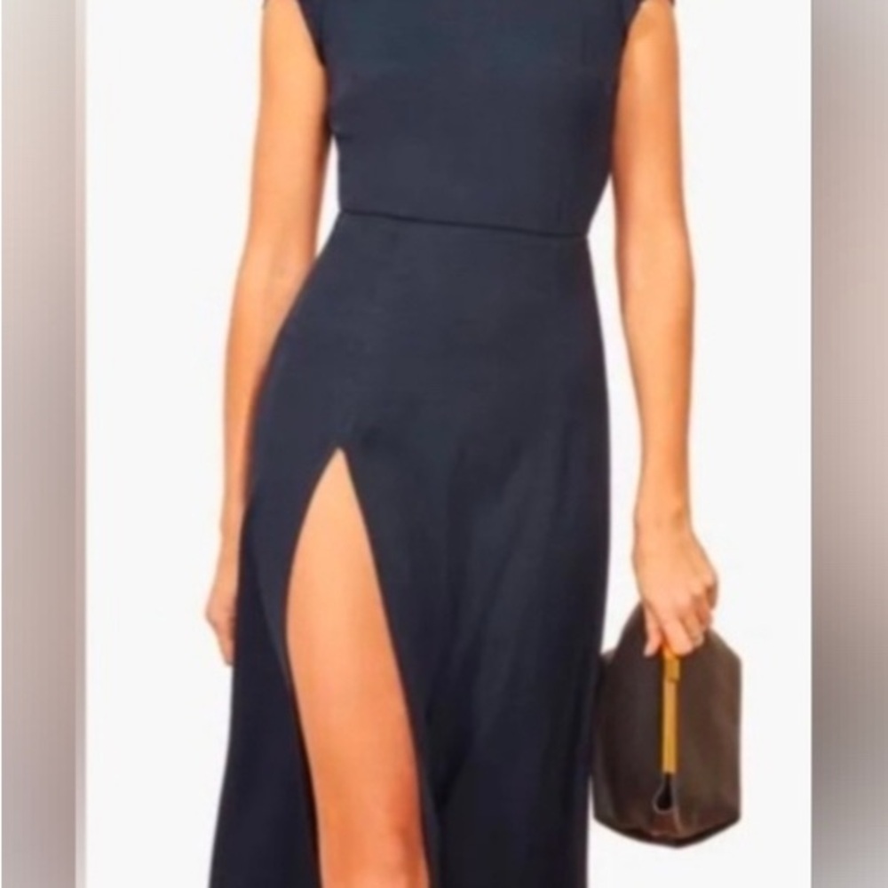 Reformation Navy Blue Flowing Short-Sleeve Dress - Picture 10 of 10